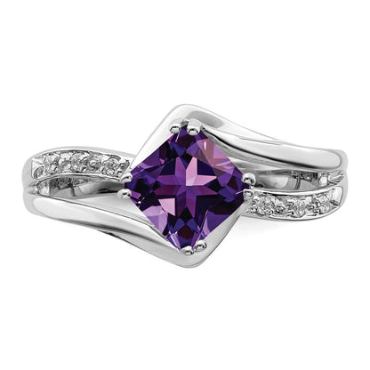 14K Weißgold Ring mit Amethyst und echtem Diamant
