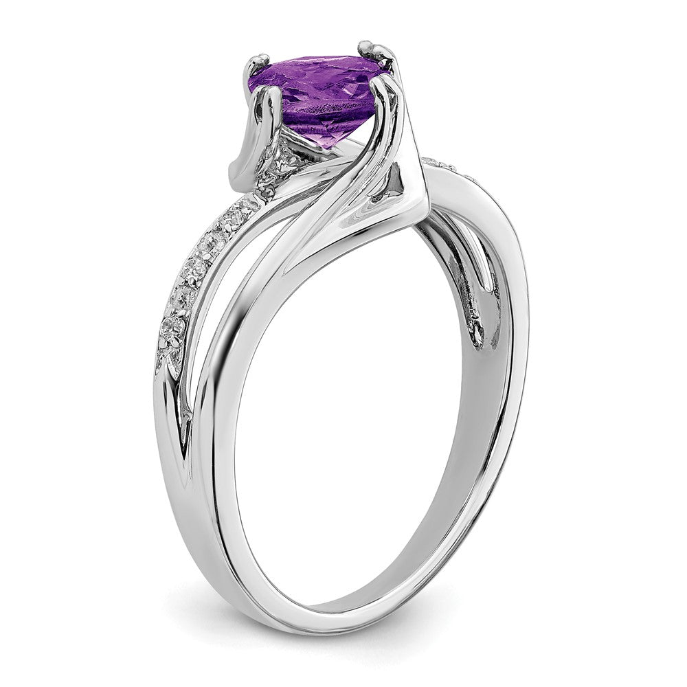 14K Weißgold Ring mit Amethyst und echtem Diamant