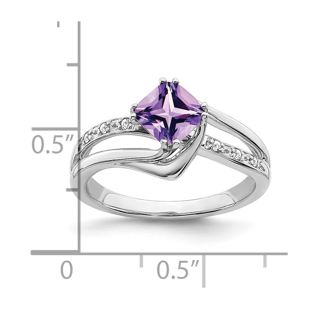 14K Weißgold Ring mit Amethyst und echtem Diamant