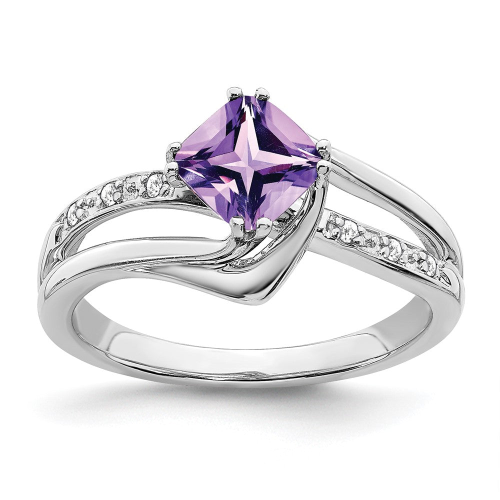 14K Weißgold Ring mit Amethyst und echtem Diamant