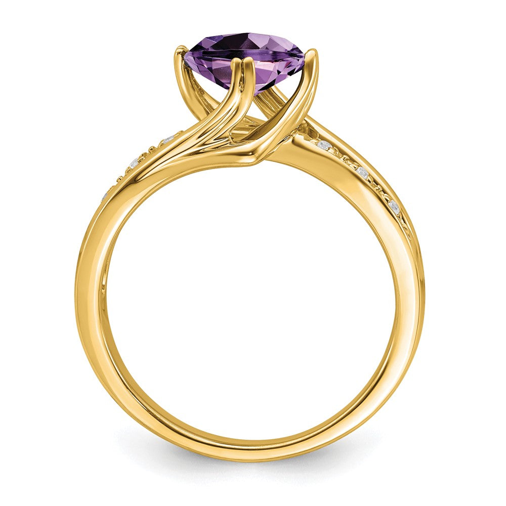 14K Gelbgold Ring mit Amethyst und echten Diamanten