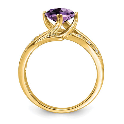 14K Gelbgold Ring mit Amethyst und echten Diamanten