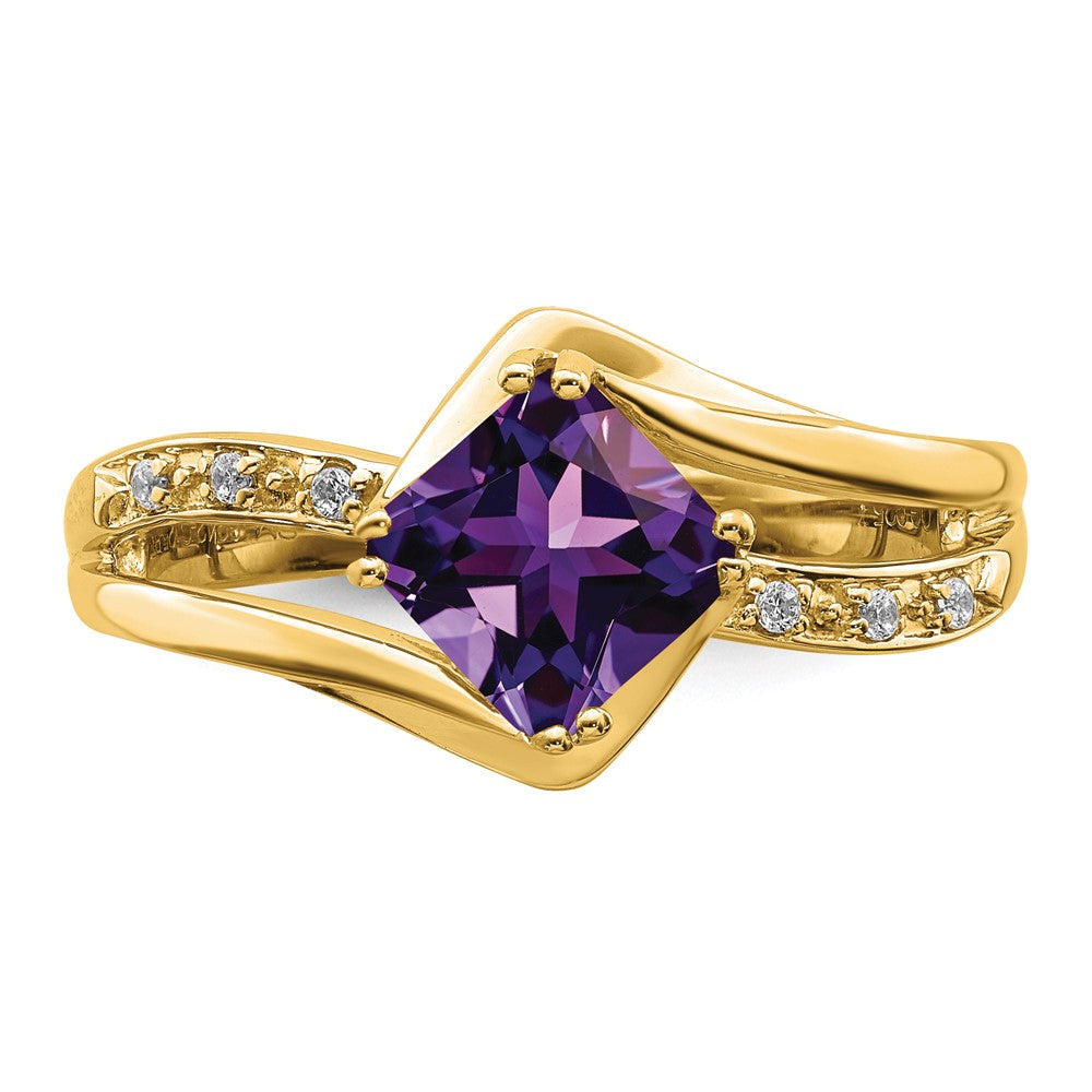 14K Gelbgold Ring mit Amethyst und echten Diamanten