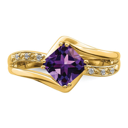 14K Gelbgold Ring mit Amethyst und echten Diamanten
