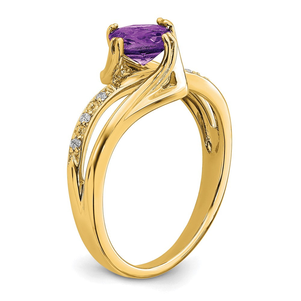 14K Gelbgold Ring mit Amethyst und echten Diamanten