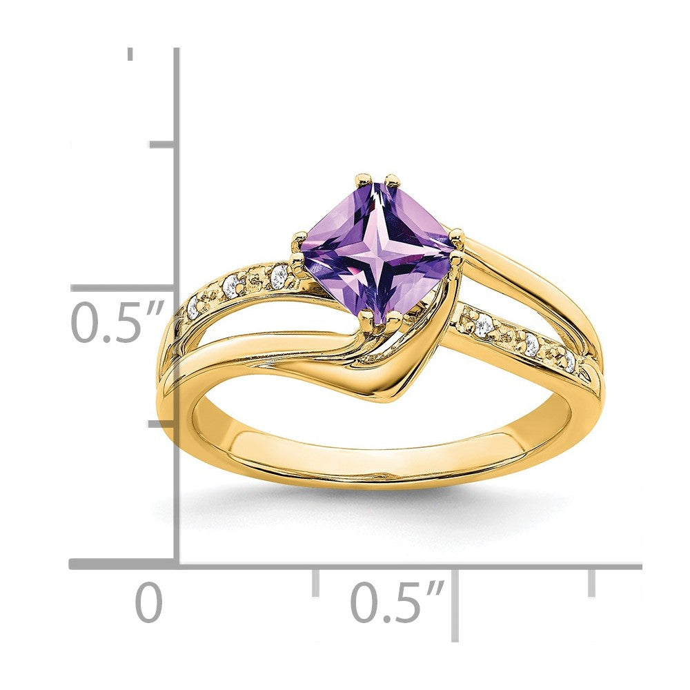 14K Gelbgold Ring mit Amethyst und echten Diamanten