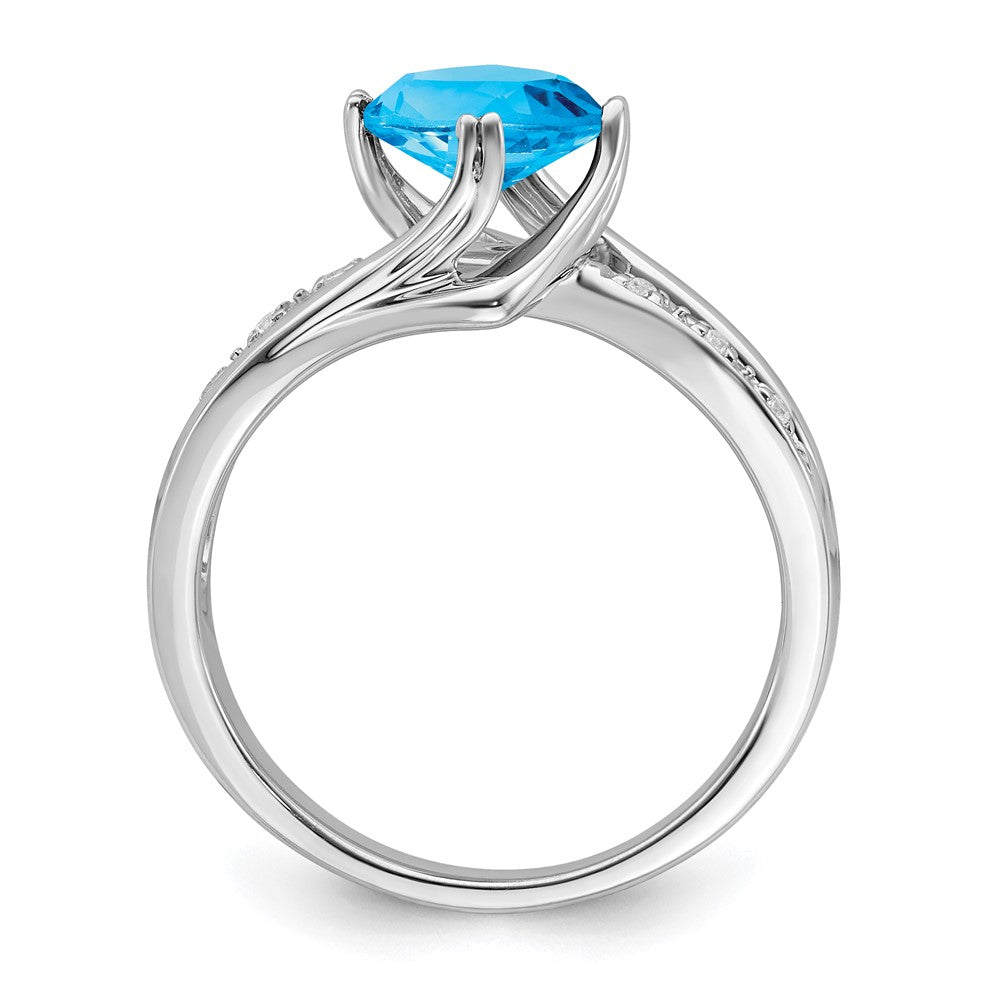 14K Weißgold Ring mit blauem Topas und echten Diamanten