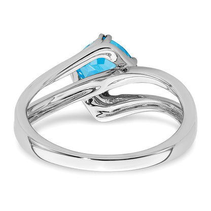 14K Weißgold Ring mit blauem Topas und echten Diamanten