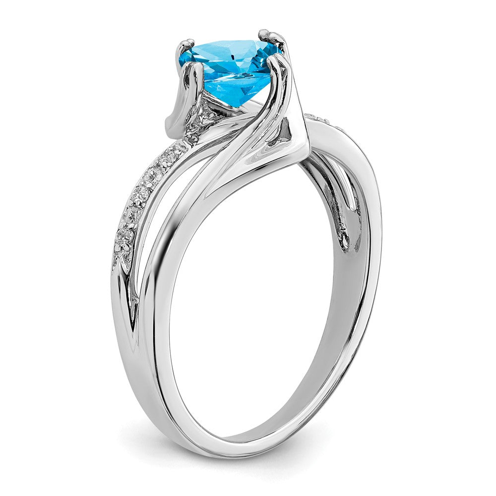 14K Weißgold Ring mit blauem Topas und echten Diamanten