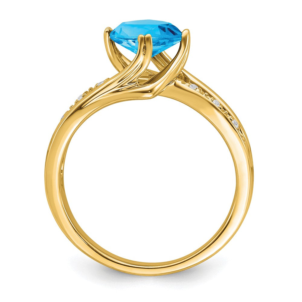 14K Gelbgold Ring mit blauem Topas und echten Diamanten
