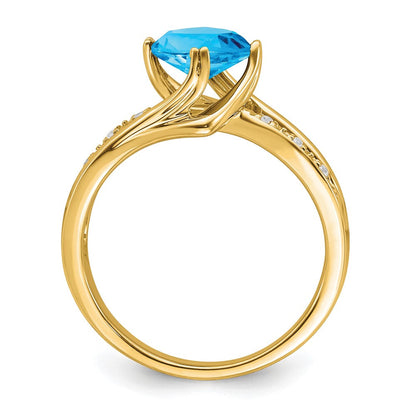 14K Gelbgold Ring mit blauem Topas und echten Diamanten