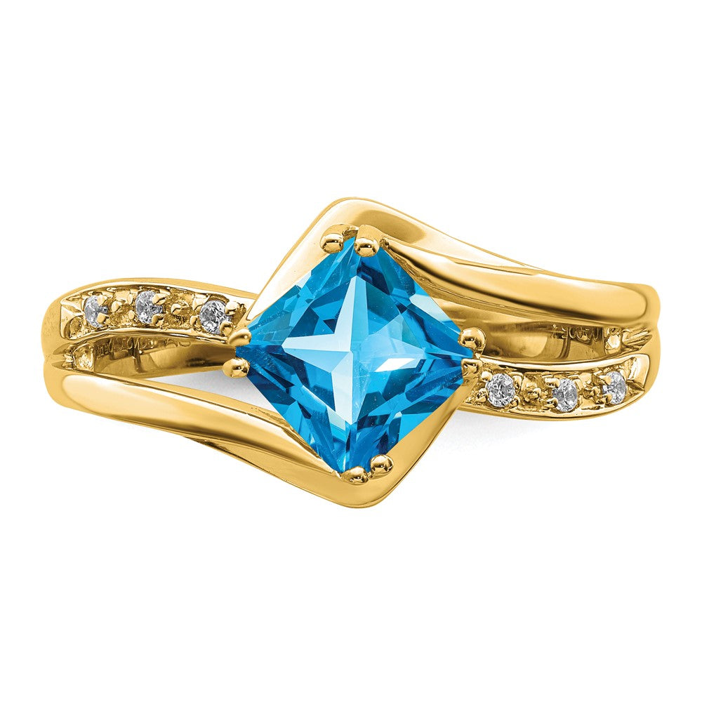 14K Gelbgold Ring mit blauem Topas und echten Diamanten