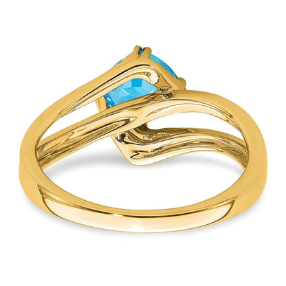 14K Gelbgold Ring mit blauem Topas und echten Diamanten