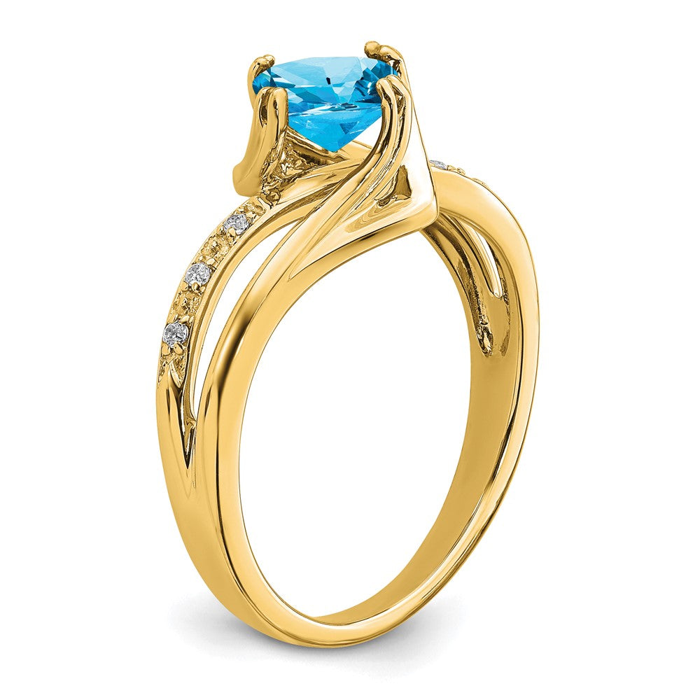 14K Gelbgold Ring mit blauem Topas und echten Diamanten