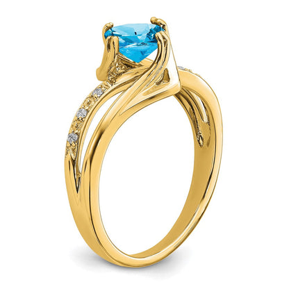 14K Gelbgold Ring mit blauem Topas und echten Diamanten