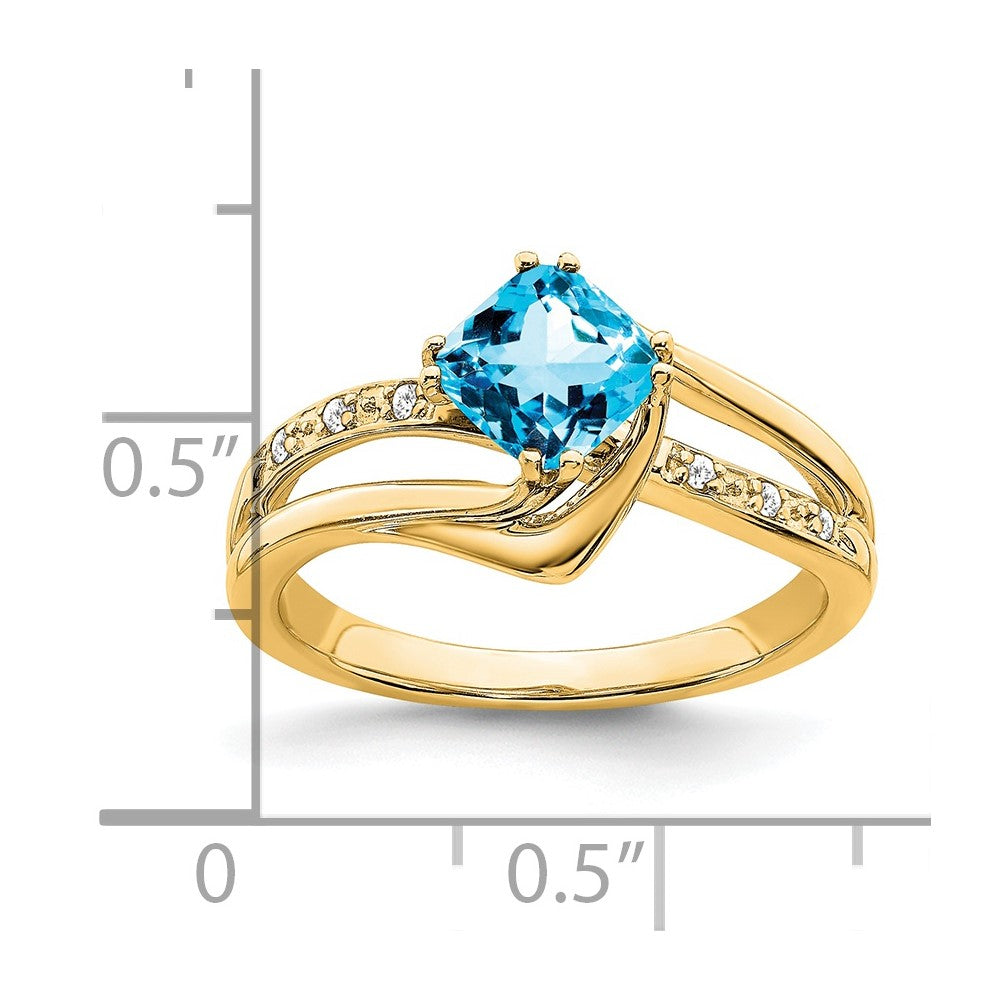 14K Gelbgold Ring mit blauem Topas und echten Diamanten