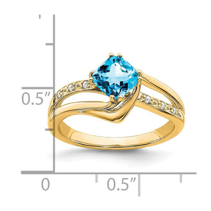 14K Gelbgold Ring mit blauem Topas und echten Diamanten