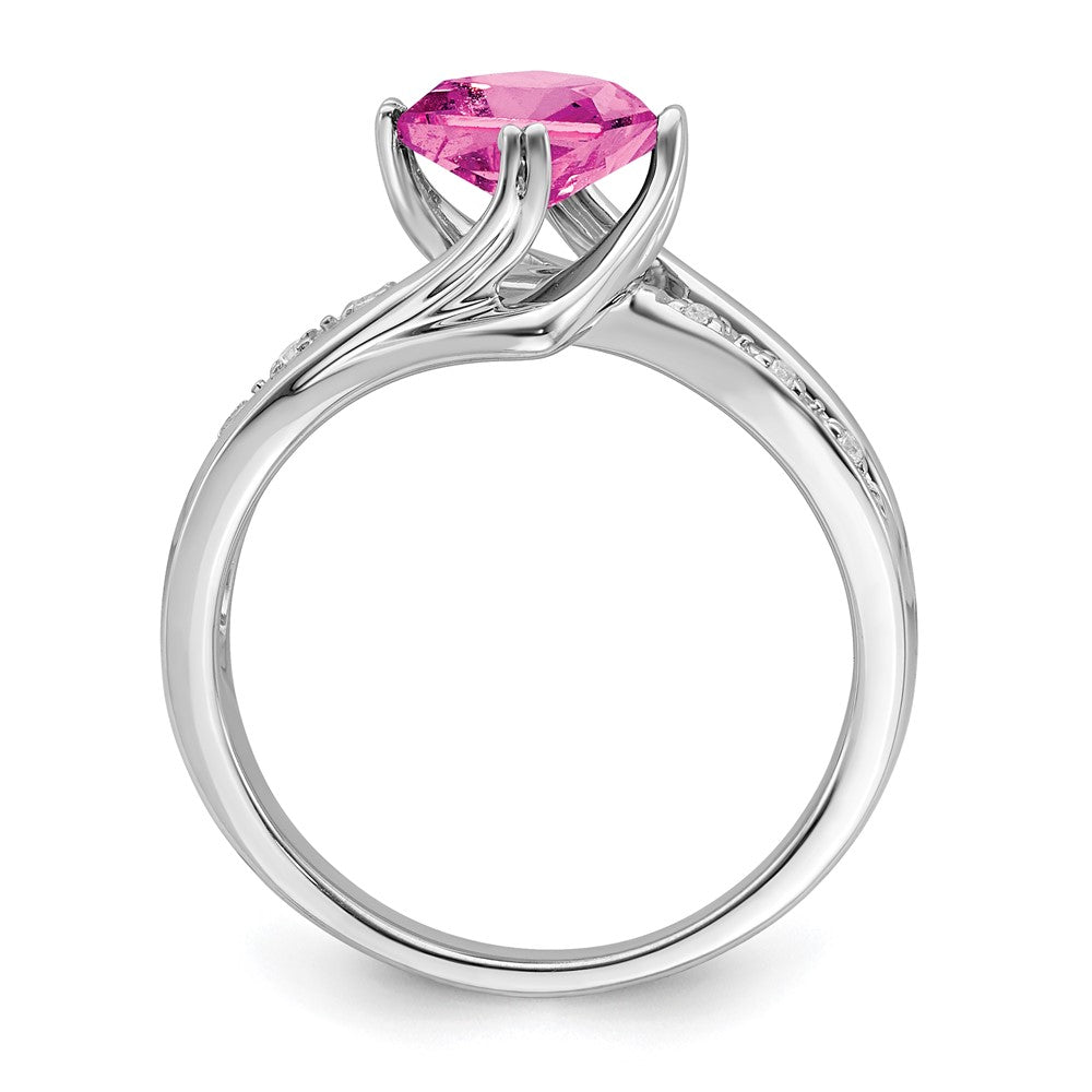 14K Weißgold Ring mit gezüchtetem Pink-Saphir und echten Diamanten