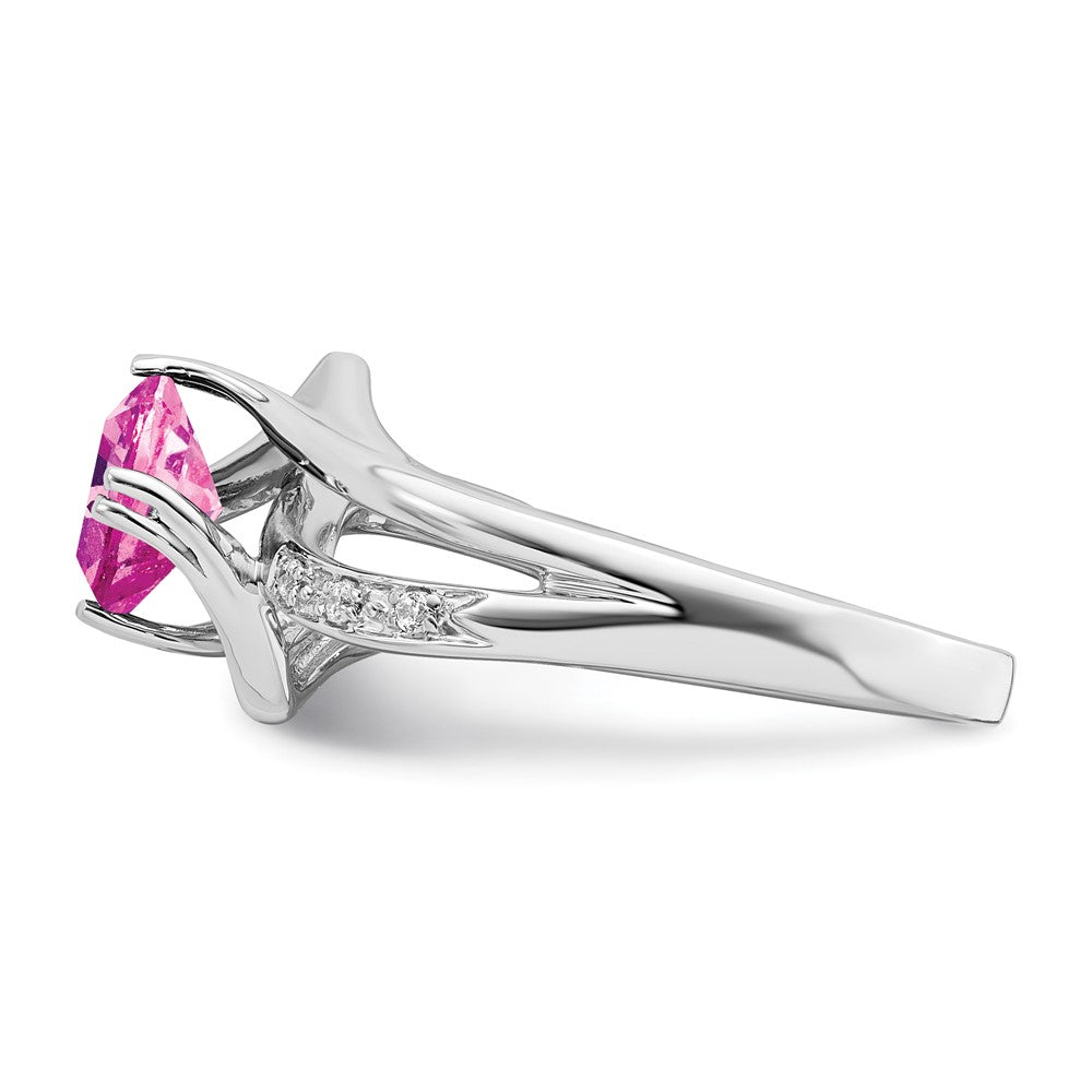 14K Weißgold Ring mit gezüchtetem Pink-Saphir und echten Diamanten