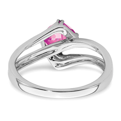 14K Weißgold Ring mit gezüchtetem Pink-Saphir und echten Diamanten
