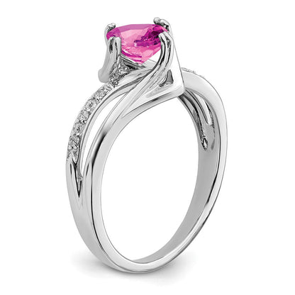 14K Weißgold Ring mit gezüchtetem Pink-Saphir und echten Diamanten