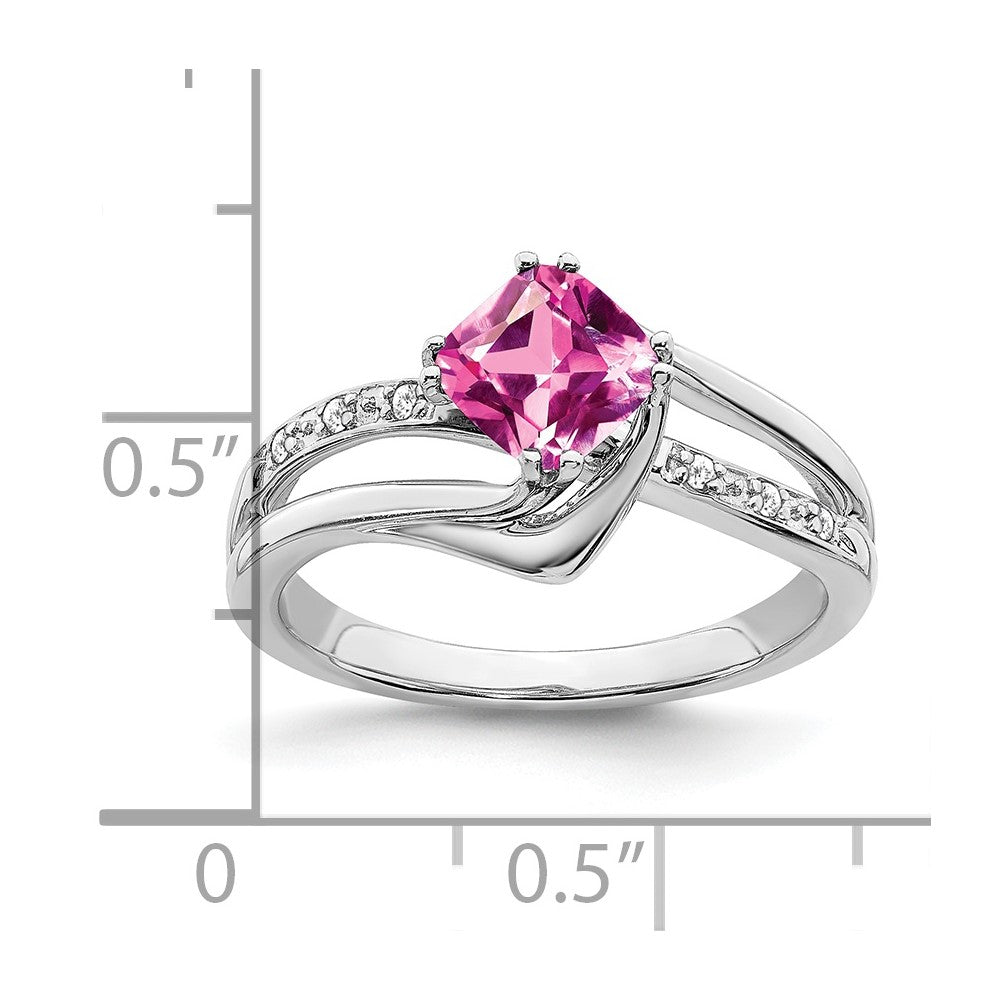 14K Weißgold Ring mit gezüchtetem Pink-Saphir und echten Diamanten