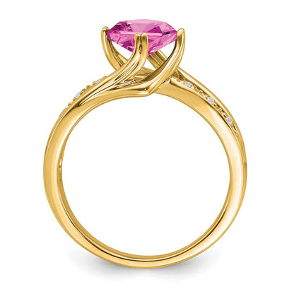 14K Gelbgold Ring mit synthetischem rosa Saphir und echten Diamanten