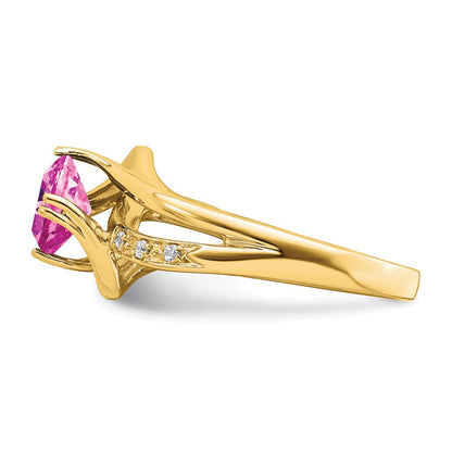 14K Gelbgold Ring mit synthetischem rosa Saphir und echten Diamanten