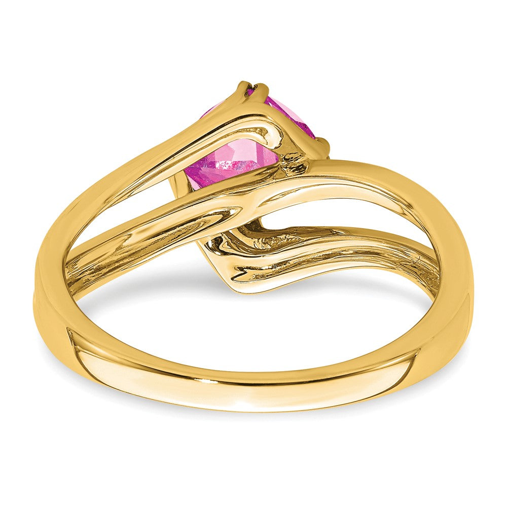 14K Gelbgold Ring mit synthetischem rosa Saphir und echten Diamanten