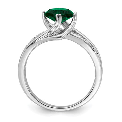 14K Weißgold Ring mit gezüchtetem Smaragd und echten Diamanten