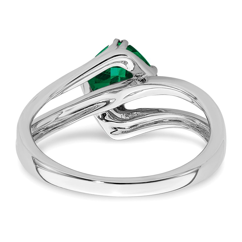 14K Weißgold Ring mit gezüchtetem Smaragd und echten Diamanten