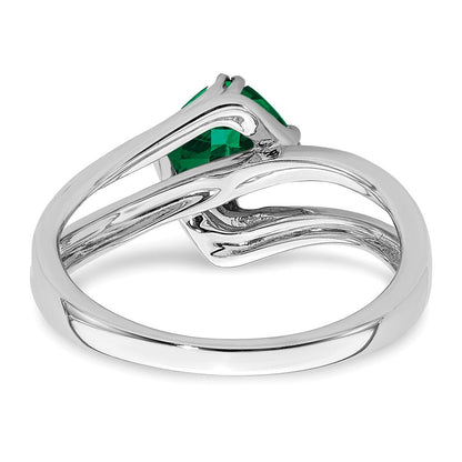 14K Weißgold Ring mit gezüchtetem Smaragd und echten Diamanten