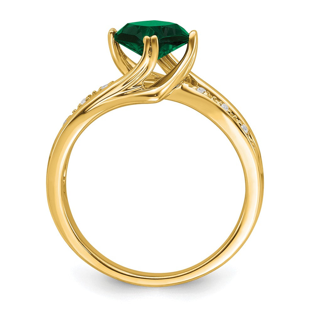 14K Gelbgold Ring mit synthetischem Smaragd und echten Diamanten