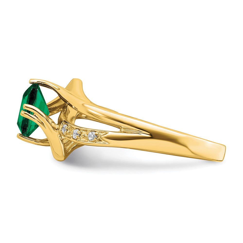 14K Gelbgold Ring mit synthetischem Smaragd und echten Diamanten