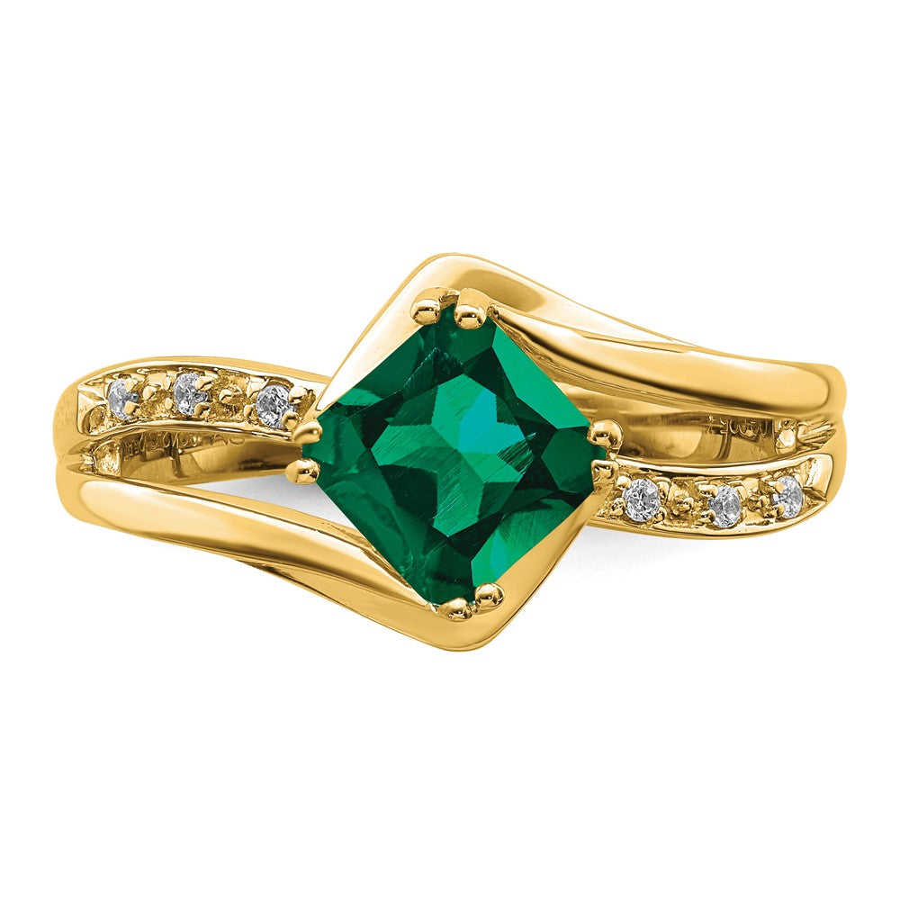 14K Gelbgold Ring mit synthetischem Smaragd und echten Diamanten