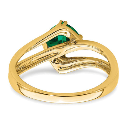 14K Gelbgold Ring mit synthetischem Smaragd und echten Diamanten