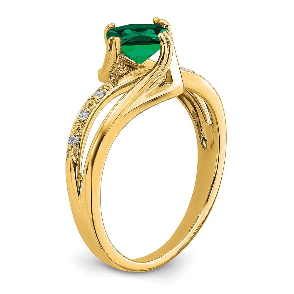 14K Gelbgold Ring mit synthetischem Smaragd und echten Diamanten