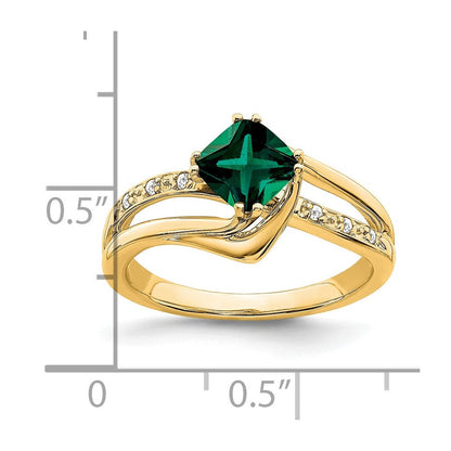 14K Gelbgold Ring mit synthetischem Smaragd und echten Diamanten