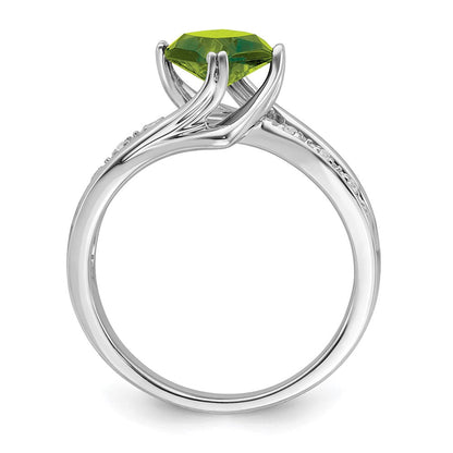 14K Weißgold Ring mit Peridot und echten Diamanten