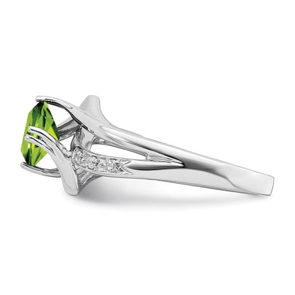 14K Weißgold Ring mit Peridot und echten Diamanten