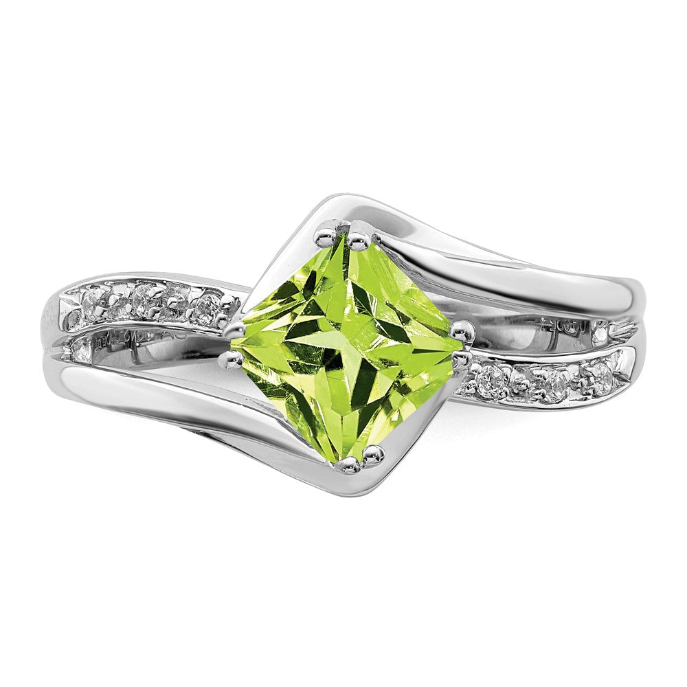 14K Weißgold Ring mit Peridot und echten Diamanten