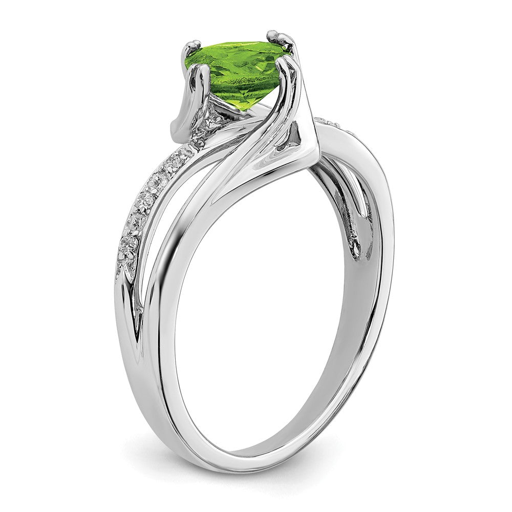 14K Weißgold Ring mit Peridot und echten Diamanten