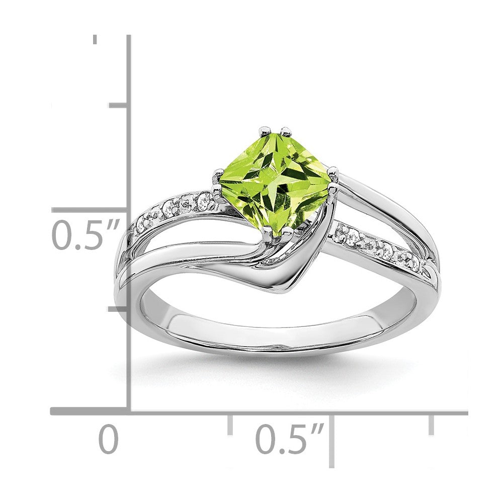 14K Weißgold Ring mit Peridot und echten Diamanten
