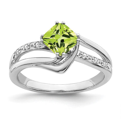 14K Weißgold Ring mit Peridot und echten Diamanten