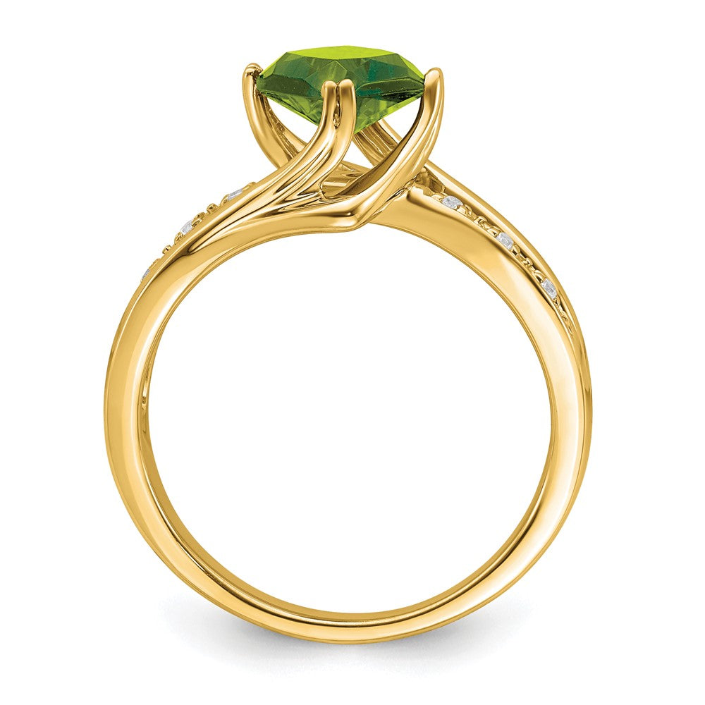 14K Gelbgold Ring mit Peridot und echten Diamanten