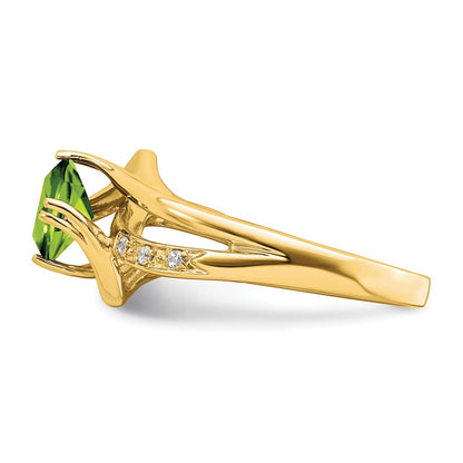 14K Gelbgold Ring mit Peridot und echten Diamanten