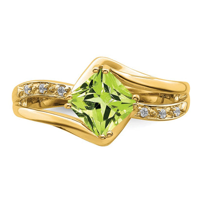 14K Gelbgold Ring mit Peridot und echten Diamanten