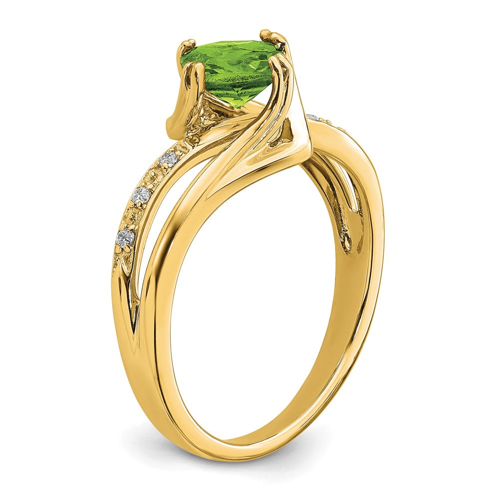 14K Gelbgold Ring mit Peridot und echten Diamanten