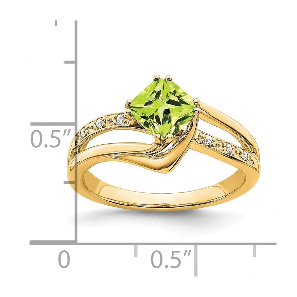 14K Gelbgold Ring mit Peridot und echten Diamanten