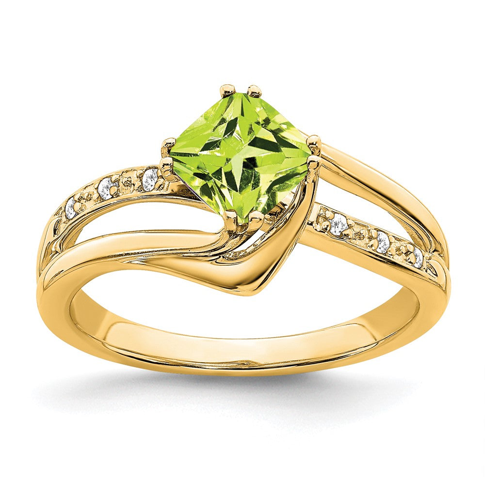 14K Gelbgold Ring mit Peridot und echten Diamanten